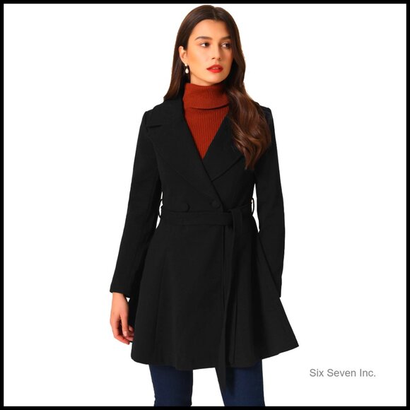 Long Trench Coat with Belt Shawl Lapel Single Breasted Overcoat Winter